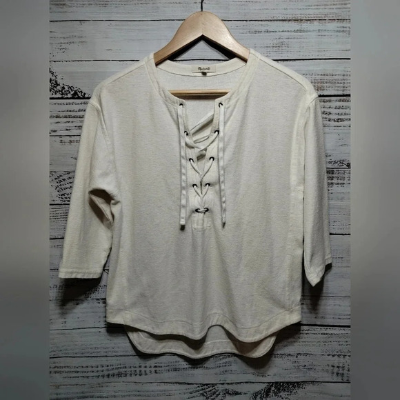 Madewell Libra Lace-up Tee in creamy white size XS - Picture 5 of 8